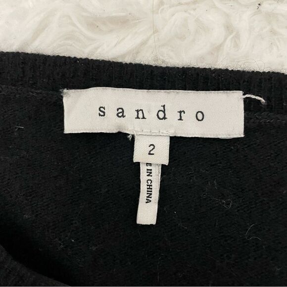 SANDRO
Black Knit Lambswool,Cashmere blend Sweater embroidered sleeves sz 2 - Picture 6 of 10